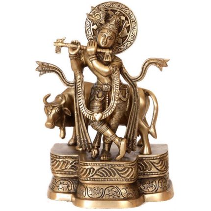 Fluting Krishna with His Cow